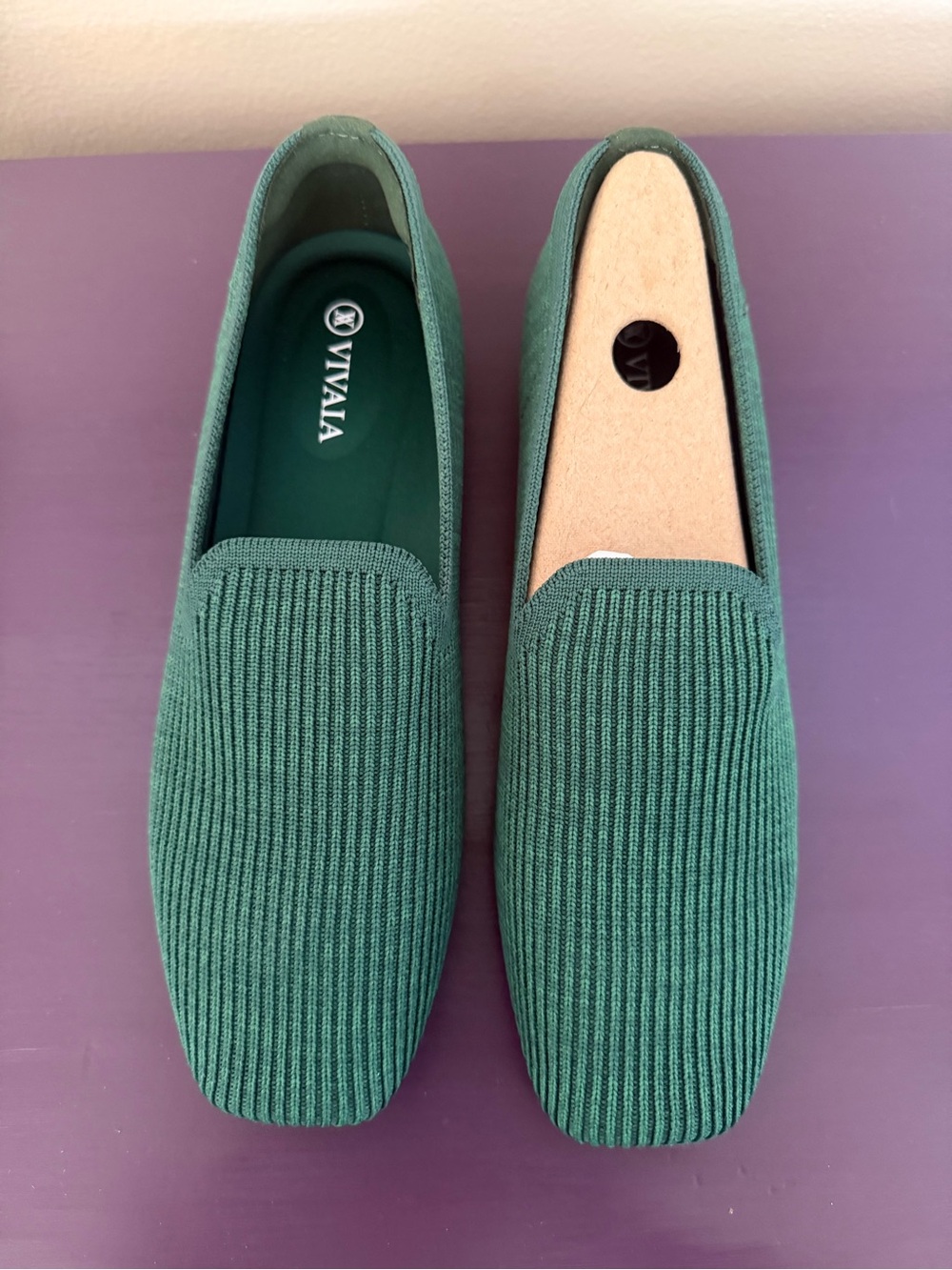 Vivaia Forest Green Knit Slip-On Flat Loafers Sz 37.5 Conscious Comfort